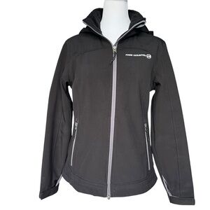 Free Country Softshell Black Jacket Coat Womens Small Hooded Stretch Zip Pockets